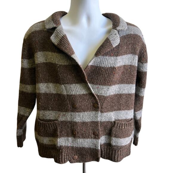 Raemar Other - 🧶 Vintage Raemar 100% Wool Sweater SZ S Brown Gray Stripe Made Taiwan R.O.C.